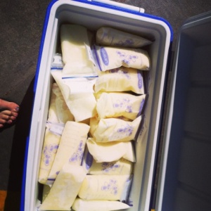 This is one of two coolers of frozen milk I donated to the Iowa milk bank. In total it was 6 gallons of milk. This will be used in NICUs in the midwest. I was so happy to "share the wealth" :)